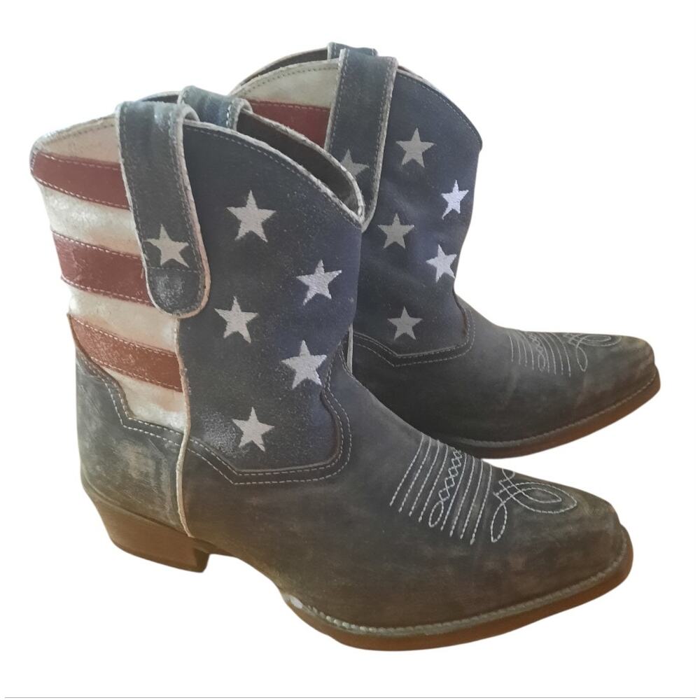 Roper Womens American Beauty Distressed Faux Leather Ankle Boots Size 7.5